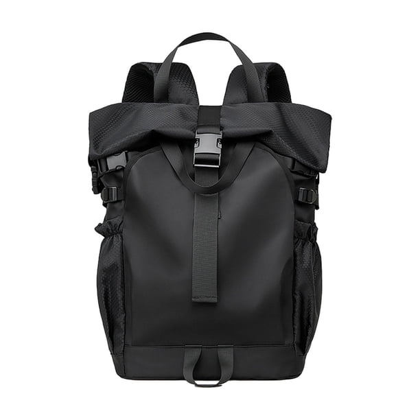 Mochila con tapa enrollable, bolsa de viaje versátil para mujeres y hombres, portátil, impermeable, para gimnasio. negro