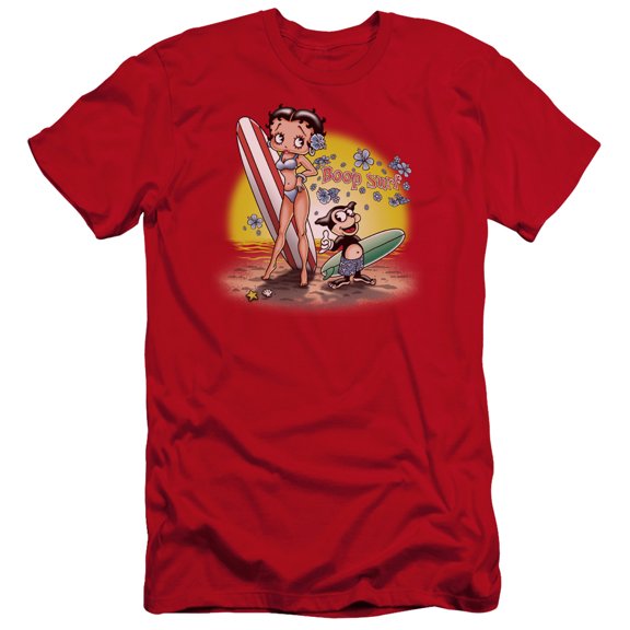 Betty Boop Surf Premium Canvas T-Shirt Adult Slim Fit 30/1 Red