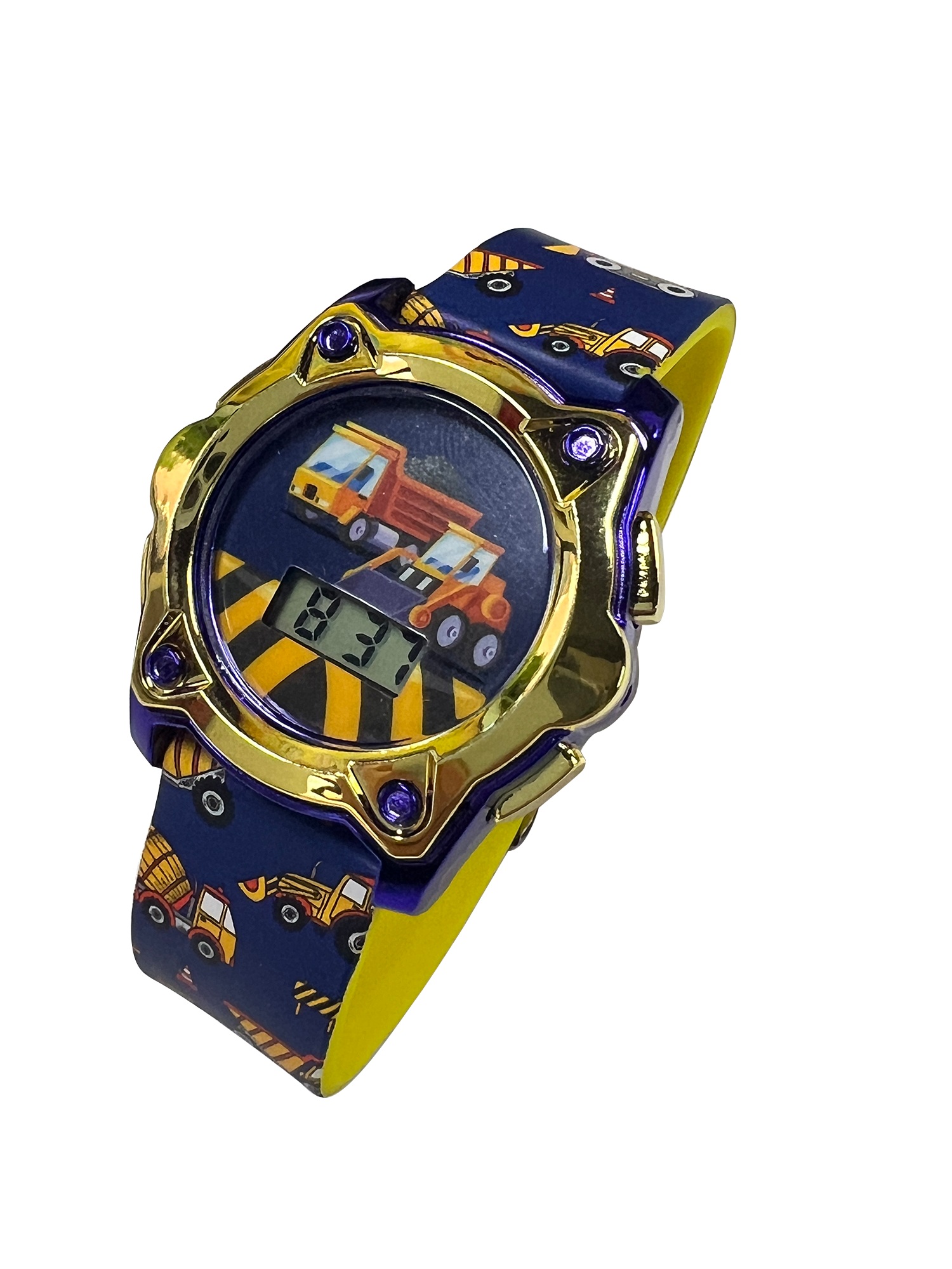 Wonder Nation Boys Rectangular 5-Function LCD Kids Construction Equipment Digital Wristwatch, Multi Color, Silicone Strap