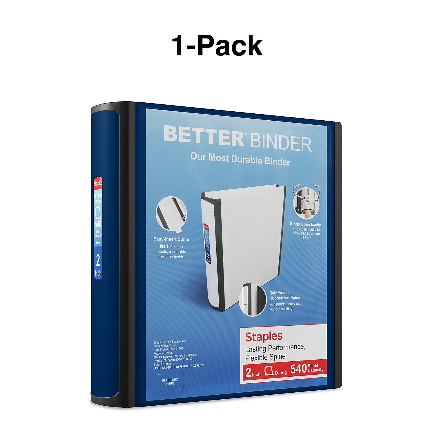 Staples 2" 3-Ring Better Binder Navy Blue 2/Pack ST55872-CCVS