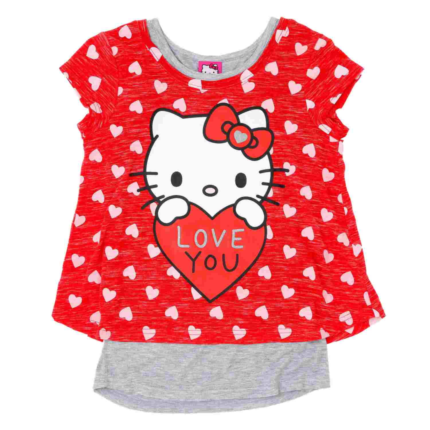 NEW Girls Floral Glitter T-Shirt Small, Medium, Large & XL Hello Kitty 