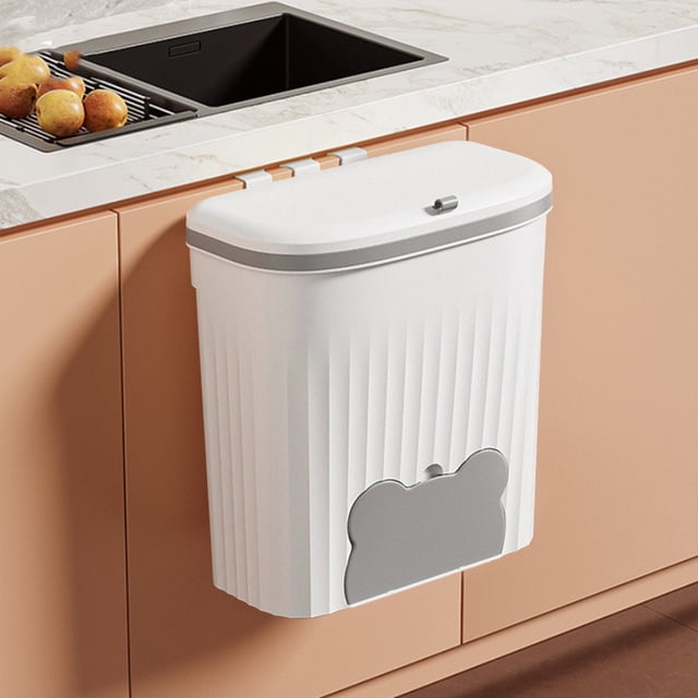 Cubo de Basura para Exterior, Cubo de Basura de Pared para Cocina, Cubo de Basura Colgante con Tapa, Beige y Gris, 28 X 26 X 16 Cm, Ahorra Espacio para Baño, Sala de Estar y Armario.