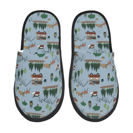 

Rateoe Camping Caravan Pattern Fuzzy Slippers Fuzzy Soft House Slippers Plush Furry Warm Cozy Open Toe Fluffy Home Shoes-Medium