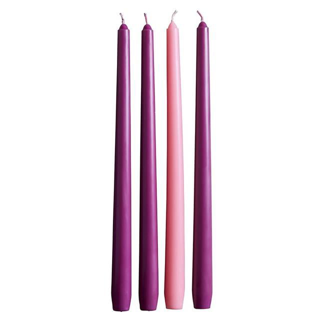 12" Advent Taper 4 Candle Set Purple And Pink 