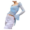 thumbnail image 4 of Qmyliery Women’s Fashion Solid Color Mesh Yarn Exposed Navel Sleeve T-shirt, 4 of 9