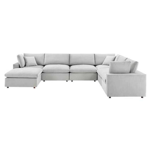 Sectional Sofa Set, Velvet, Light Grey Gray, Modern Contemporary Urban Design, Living Lounge Room Hotel Lobby Hospitality