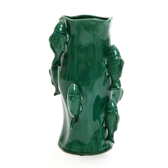 LuxenHome Marine Green Ceramic Fish 12.2-Inch Tall Vase