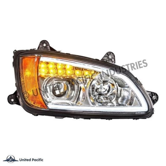 United Pacific Chrome Projection Headlight With LED Turn Signal & LED Position Light For 2008  Kenworth T660 - Passenger 32780