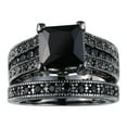 2in1 Womens Vintage Black Diamond Silver Engagement Wedding Band Ring