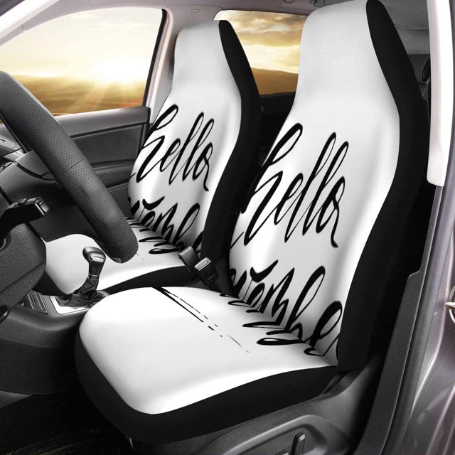 ABPHQTO Juego de 2 fundas de asiento de coche otoño Hola noviembre tinta a mano alzada caligráfica cepillo negro día Universal Auto asientos delanteros Protector se adapta