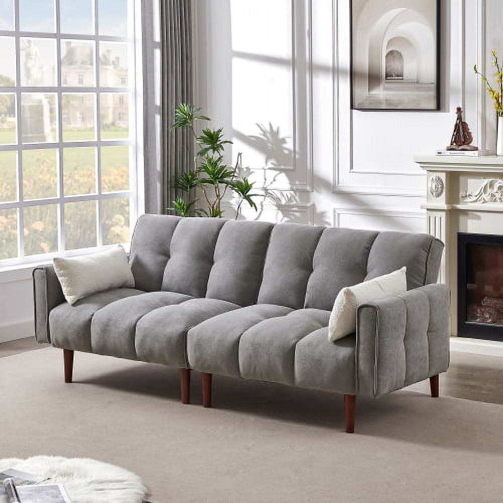 Leumius Convertible Futon Sofa Bed, Modern Linen Fabric Adjustable Couch Sleeper Sofa, Gray