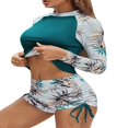 thumbnail image 2 of Women‘s Summer 2pcs Tankini Bathing Suits Long Sleeve Built-in Bra Rash Guard Tops with Boyshorts Bottom Set, 2 of 5