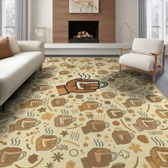 ODIKA 8'x10' Washable Area Rug Vintage Men Graphic Is Holding Cartoon Novelty Aesthetic Chrome Flowing Dynamic for Dining Room, Large Office, Lounge, Non-Slip Chair-Friendly Mat