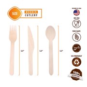 Disposable Wooden Cutlery Utensils Set ‚(Pack of 275) 110 Forks 55 Knives 110 Spoons, 5.5-inch Set Eco-Friendly Compostable Silverware Kit Biodegradable Party Supplies Events