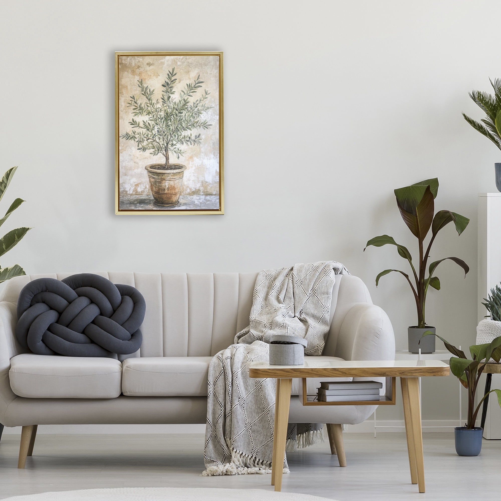 Stupell Industries Mediterranean Potted Olive Gold Framed Floater Canvas Wall Art, design by Petal Prints Design
