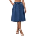thumbnail image 1 of Falda de mezclilla midi A-line para mujer INSPIRE CHIC con cintura elástica y bolsillos M azul, 1 of 6