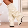 thumbnail image 7 of RotHome Women Knee High Boots Wide Calf Chunky High Heel Pointed Toe Fold Over Boot Fashion Fall Winter Tall Pull On Cowboy Boots for Women, 7 of 7