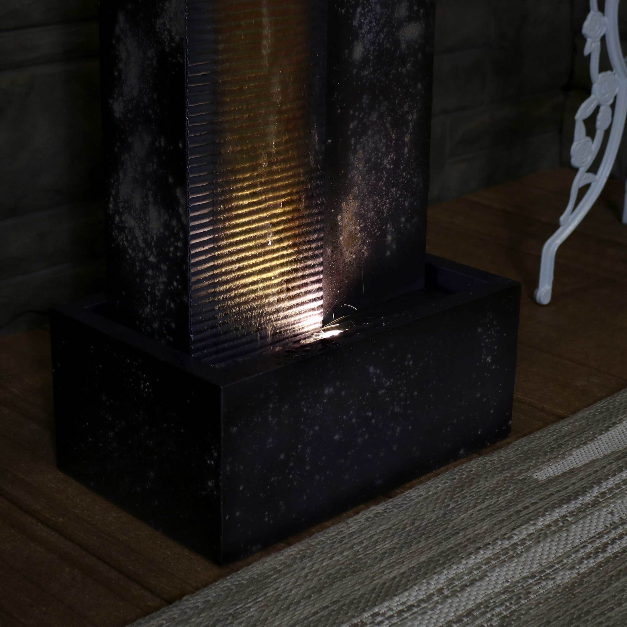 Sunnydaze Cascading Tower Metal Outdoor Water Fountain with Light