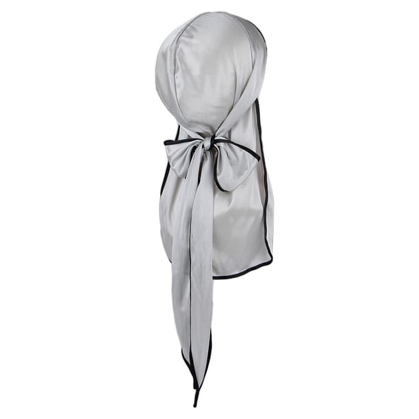 Sombrero de turbante de bandana de cola larga para mujer para hombre Headwear Chemo Wrap cubierta de pérdida de cabello Plata Salvador Gorra de cola larga
