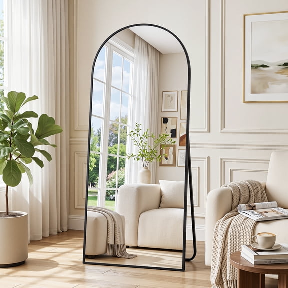 Antok Arched Full Length Mirror 68"x26", Standing Floor Mirror with Black Frame, Durable Anti-Shatter Glass, Freestanding/Wall Mountable for Bedroom, Living Room, Dressing Room