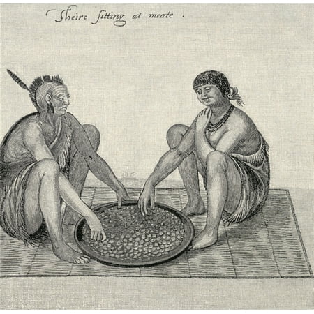 John White Drawings - Their Sitting At Meat Engraving From The Original Drawing Made In Raleighs Colony In 1585 By John White 1540-1606 Virginian Pioneer And English Colonist In America From The Book The Century Illustrate