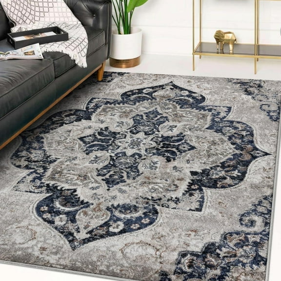 Luxe Weavers Boho Floral Medallion Beige Gray 5x7 Area Rug