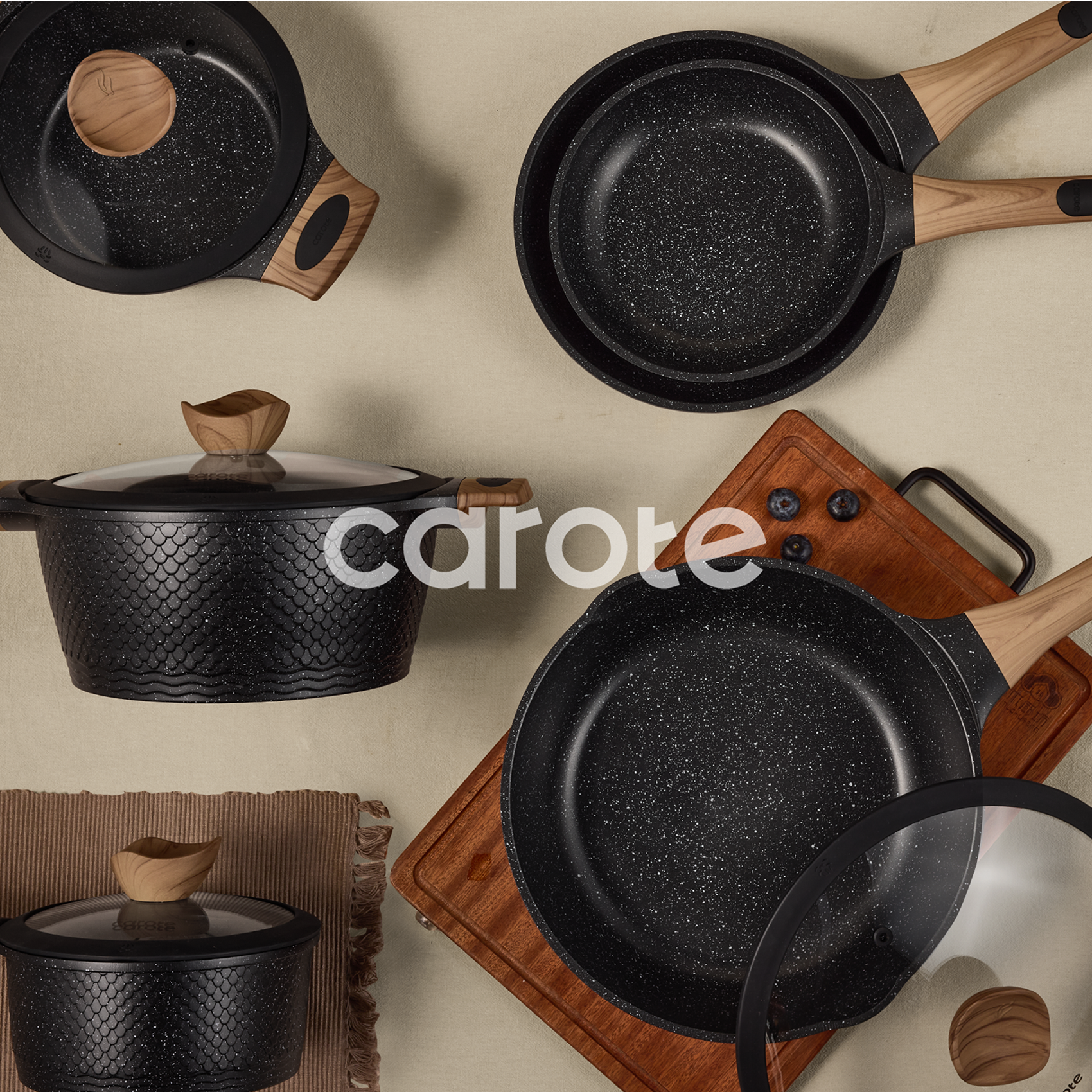 Carote 18-Piece Nonstick Granite Cookware Set, Black photo 4