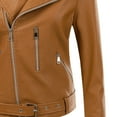 thumbnail image 4 of IROINNID Women's Short Faux Leather Jacket Notch Lapel Solid Color Long Sleeve Jacket Zipper Pocket Outerwear Tops, Brown, 4 of 4