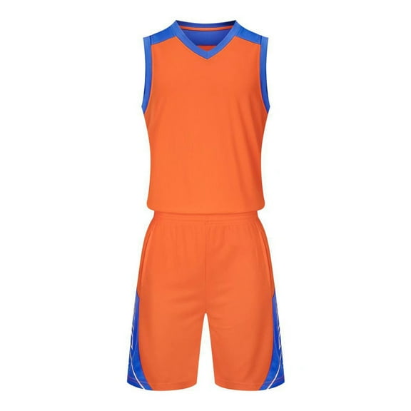 Nilvkv Boys Short Sets, Boys Summer Outfits, Kids Solid Sleeveless Basketball Jersey and Shorts Set Orange 8-10 Years