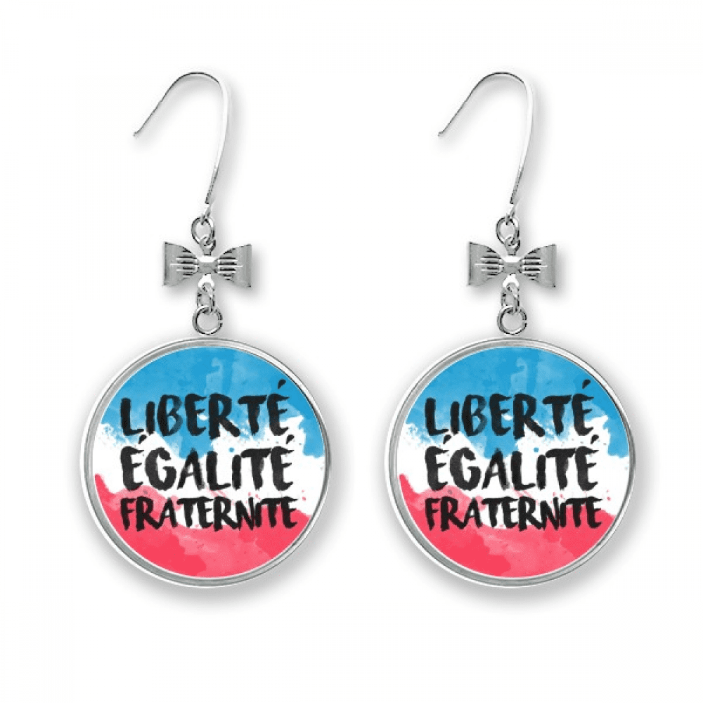 Liberte Egalite Fraternite France Mark Flag Bow Earrings Drop Stud Pierced Hook