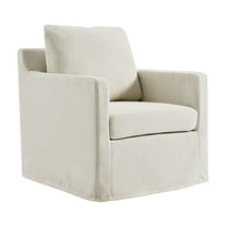 Serene Fabric Slipcovered Swivel Armchair in Salt