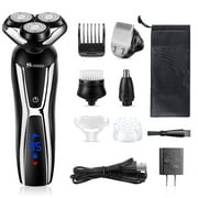 SURKER Electric Shaver Razor Cordless Beard Trimmer for Men Nose Hair Trimmer 3 in 1 Trimmer Grooming Kit Plus 1 Facial Cleansing Brush Waterproof USB Rechargeable Dry Wet