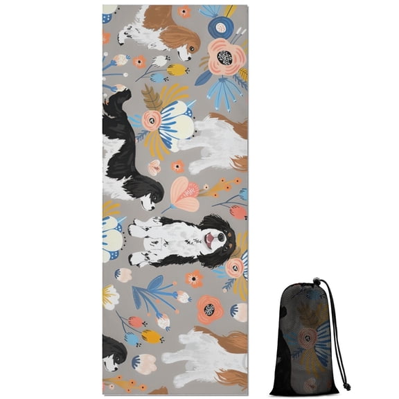 Cavalier King Charles Spaniel Dog and Flower Hot Yoga Mat Towel Non Slip for Hot Yoga - Quick-Drying Yoga Mat Cover with 4 Corner Pockets with Travel Bag - Hot Yoga Towel Non Slip 70"x26"
