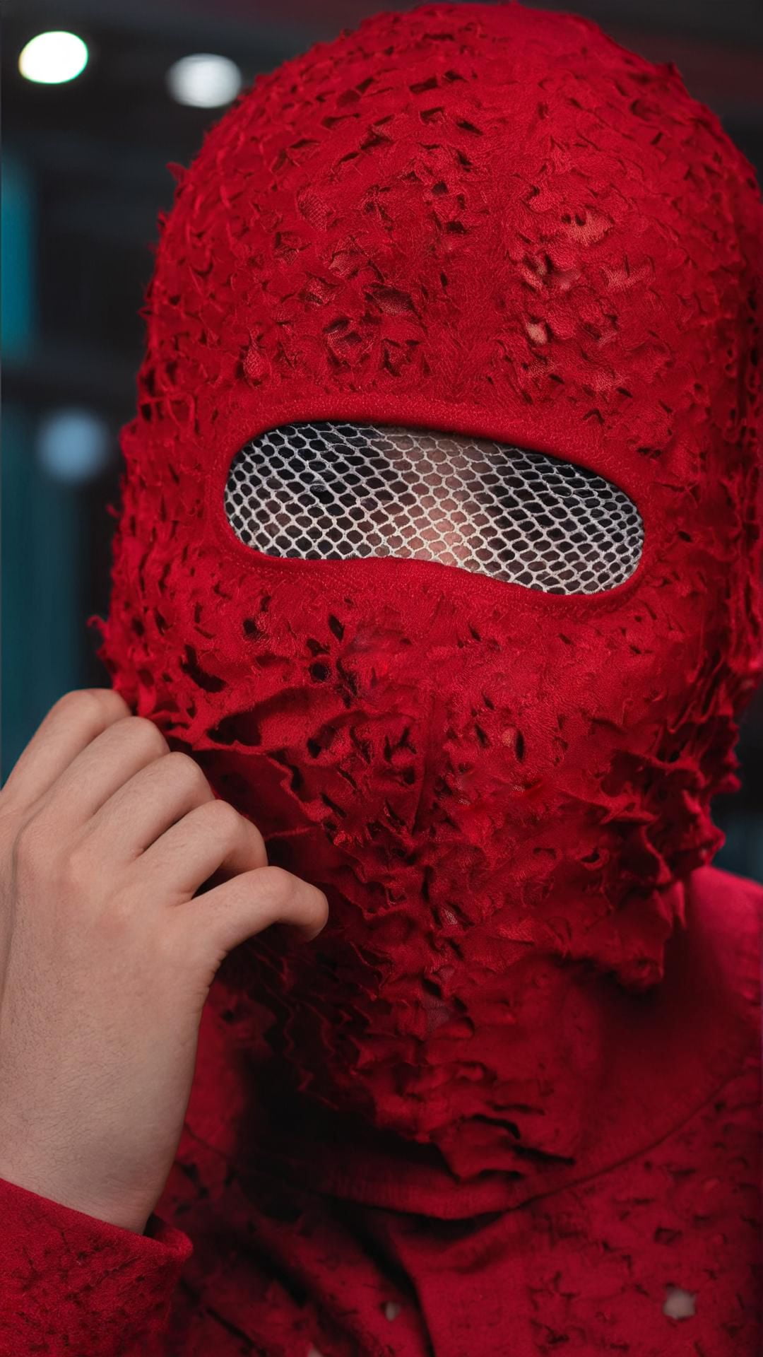 Handmade Perforated Red Balaclava Ski Mask Motorcycle Face Mask Nightclub Mask
