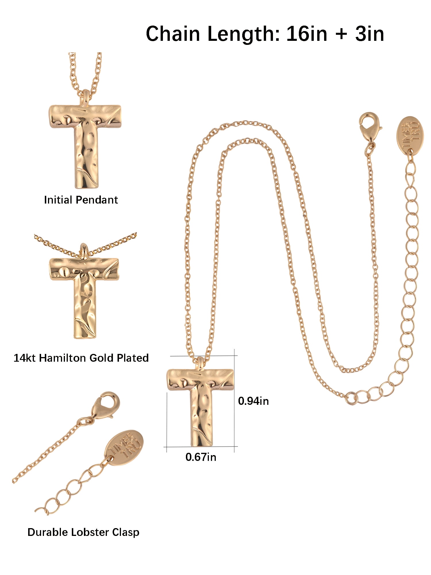 Time and Tru Goldtone Hammered Initial "T" Pendant Necklace