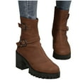 thumbnail image 4 of Viluyesy Womens Mid Calf Boots, Zipper Chunky Heels Multi-Buckle Fall Winter Comfort Moto Boots Brown US6.5, 4 of 4