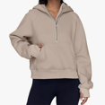 thumbnail image 4 of Ugly Christmas Sweatshirts for Women Fall Loose Hooded Long-sleeved Mitten-Cuff One Shoulder Half Zip Plain Leisure Cotton Hoodies Top(Khaki,S), 4 of 9