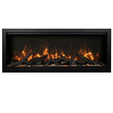 Amantii Symmetry Bespoke 60-Inch Built-In Log & Glass Clean Face Electric Fireplace W/ Black Steel Surround - SYM-60-BESPOKE