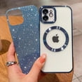 thumbnail image 4 of Compatible with iPhone 12 Magnetic Glitter Case, Luxury Plating Cute Bling Clear Phone Case, Compatible with MagSafe for Women Girls with Camera Protector Back Cover - Light Blue, 4 of 9