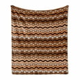 thumbnail image 1 of Zambia Soft Flannel Fleece Throw Blanket, Tribal Pattern with Wavy Lines Geometric Triangles Kenyan Art Design, Cozy Plush for Indoor and Outdoor Use, 70" x 90", Pale Brown Cinnamon, by Ambesonne, 1 of 6