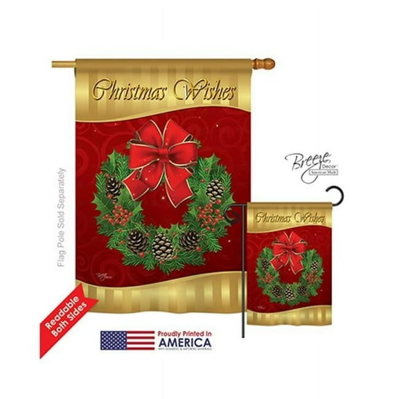 Breeze Decor 14078 Christmas Christmas Wishes 2-Sided Vertical Impression House Flag - 28 x 40 in.