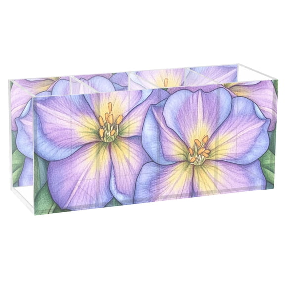 Pencil Drawing Flower Acrylic Pencil Pen Holder Cup 4 Compartments Desktop Organiser 7.87"x2.78"x3.54"