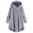 thumbnail image 1 of MKLEKYY Light Jackets for Women Women Plus Size Button Tops Hooded Loose Cardigan Wool Coat Winter Jacket, 1 of 2