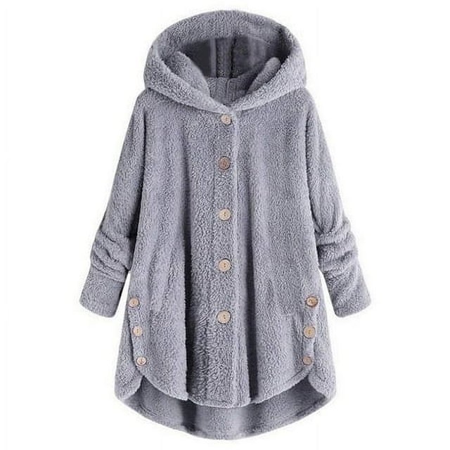 MKLEKYY Light Jackets for Women Women Plus Size Button Tops Hooded Loose Cardigan Wool Coat Winter Jacket