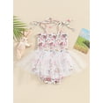 thumbnail image 2 of Bslissey Baby Girls Easter Sleeveless Romper Dress Cartoon Carrot Flower Print Tie-Up Tulle Skirt Hem Jumpsuit Infant Cute Smocked Bodysuit Summer Clothes 3M 6M 12M 18M, 2 of 8