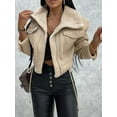 thumbnail image 5 of Lambswool Cropped Jacket Women Oversized Motorcycle Coats Fall Fashion Outfits Winter Clothes Beige M, 5 of 8
