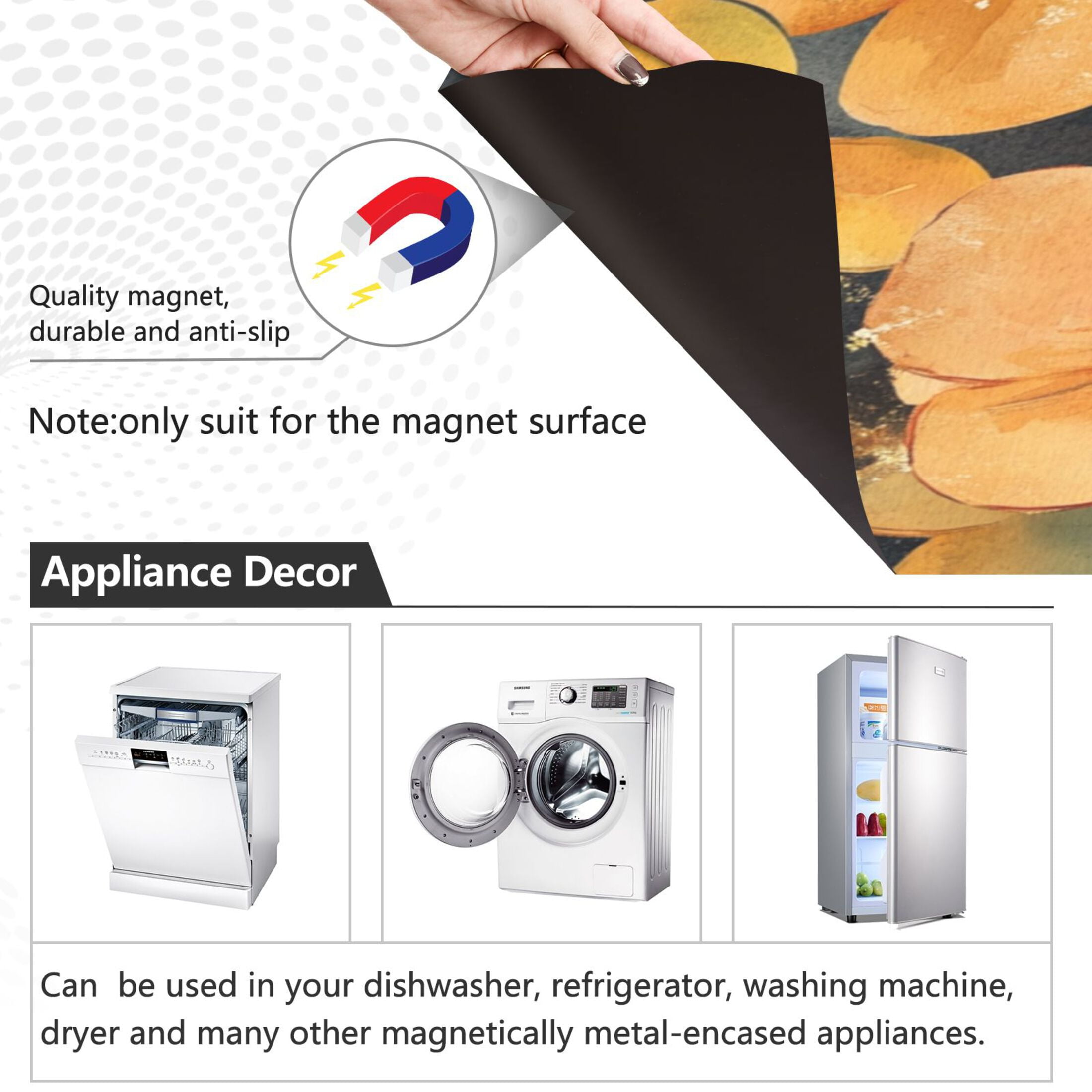 Dishwasher Magnetic Sticker 23x26 Inch Refrigerator Magnetic Sticker Washing Machine Magnetic Sticker Kitchen Panel Magnetic Sticker Home Decor Cartoon Gold Flowers