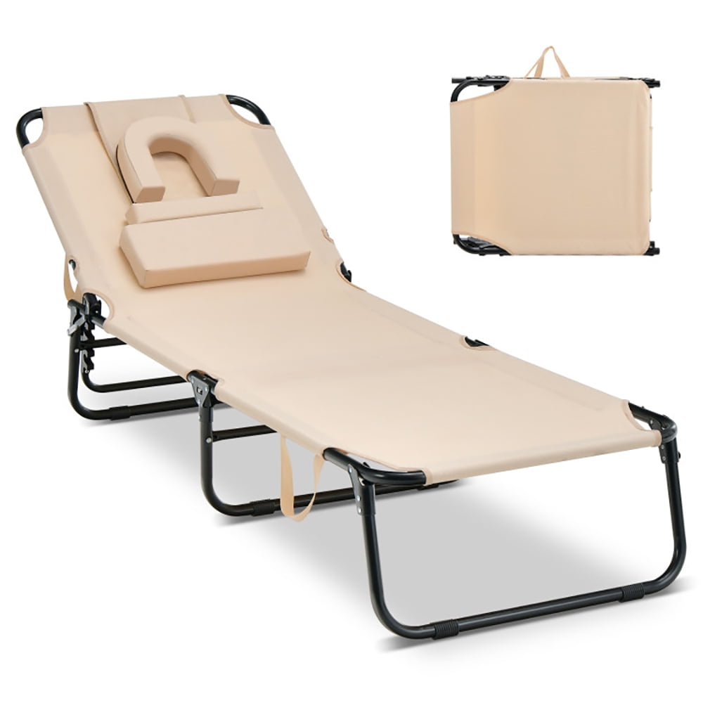 Aimee Lii Beach Chaise Lounge Chair with Face Hole and Removable Pillow, Patio Loungers, Beige Aimee Lii Beach Chaise Lounge Chair with Face Hole and Removable Pillow, Patio Loungers, Beige