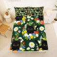 thumbnail image 5 of jejeloiu Colorful Wildflower Garden Full Size Sheets Kids,Watercolor Floral Black Cat Bed Sheets For Girls,4pcs, 5 of 6