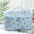 thumbnail image 3 of Large Retro Nylon Simple Fashion Lattice Waterproof Cosmetic Bag Storage Bag Travel Toiletry Bag Makeup Case BLUE, 3 of 8